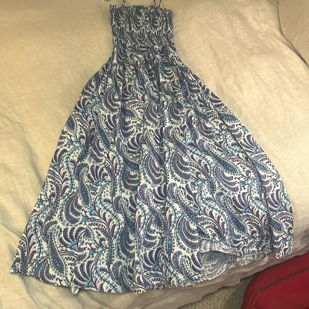 J.Crew Smocked linen-blend bandeau beach dress in purple paisley